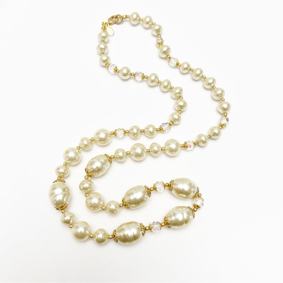 Louis Dell'Olio Baroque Faux Pearl AB Crystal Beaded Necklace 30” - Picture 2 of 4